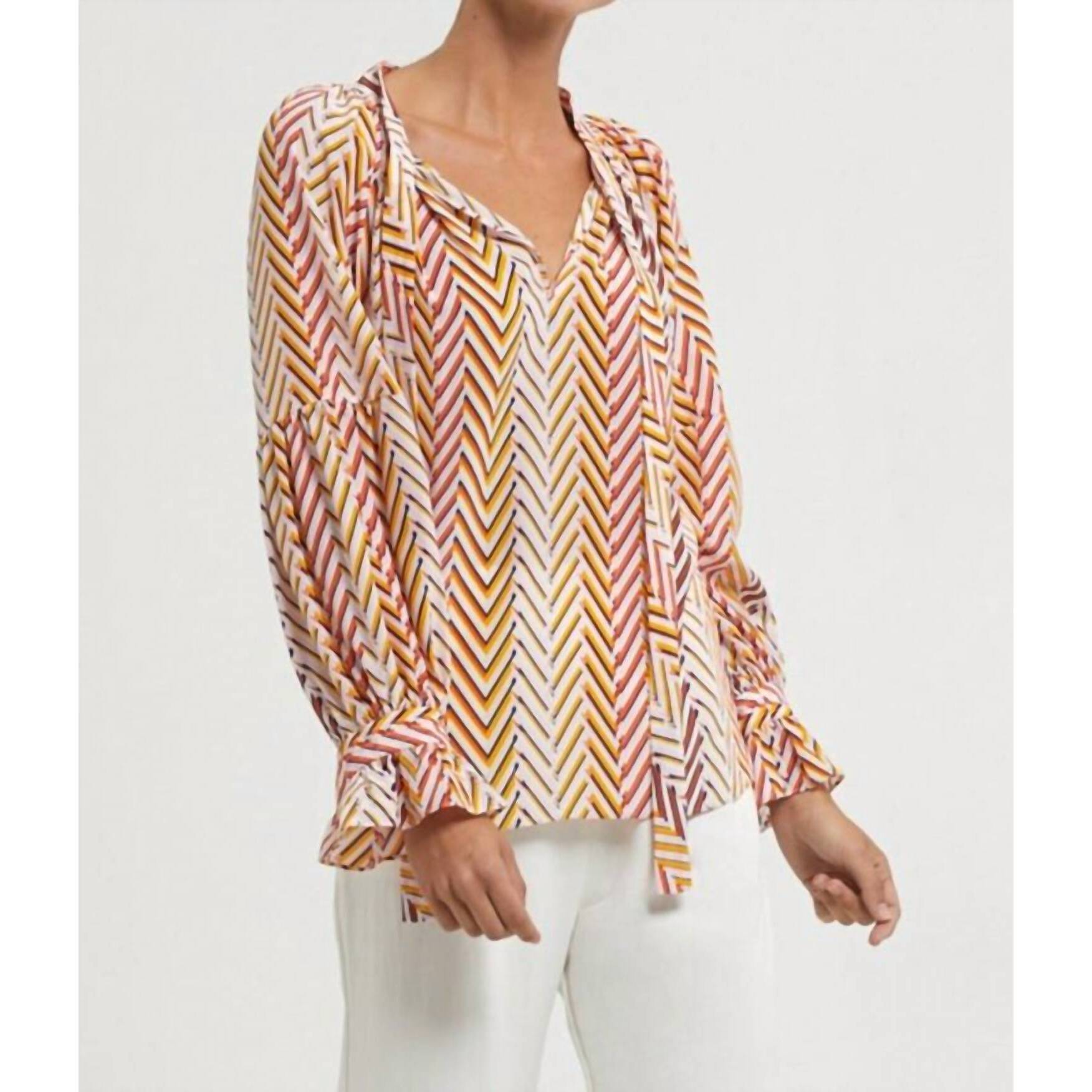 New Marie Oliver Cerci Blouse In Chevron Stripe